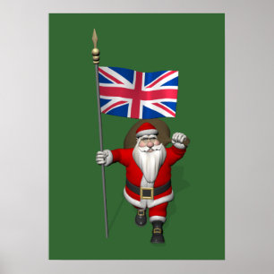 Santa Claus With Ensign Of The UK Poster