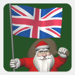 Santa Claus With Ensign Of The UK Square Sticker