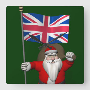 Santa Claus With Ensign Of The UK Square Wall Clock