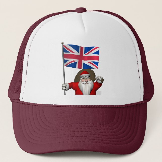 Santa Claus With Ensign Of The UK Trucker Hat (Front)