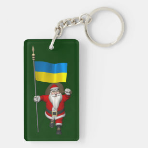 Santa Claus With Ensign Of The Ukraine Key Ring