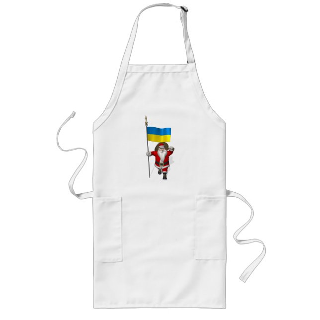 Santa Claus With Ensign Of The Ukraine Long Apron (Front)