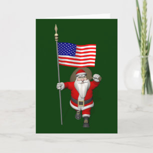 Santa Claus With Ensign Of The USA Holiday Card