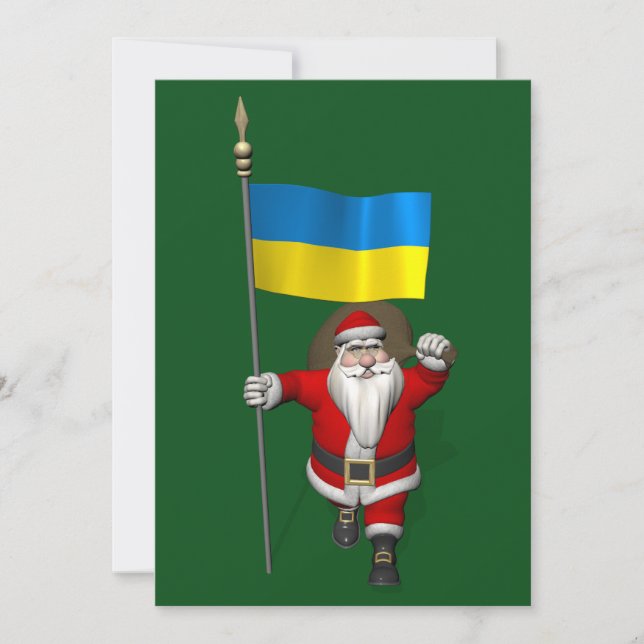 Santa Claus With Ensign Of Ukraine Holiday Card (Front)
