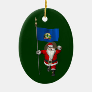 Santa Claus With Ensign Of Vermont Ceramic Ornament