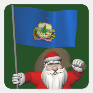 Santa Claus With Ensign Of Vermont Square Sticker