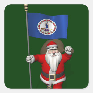 Santa Claus With Ensign Of Virginia Sticker