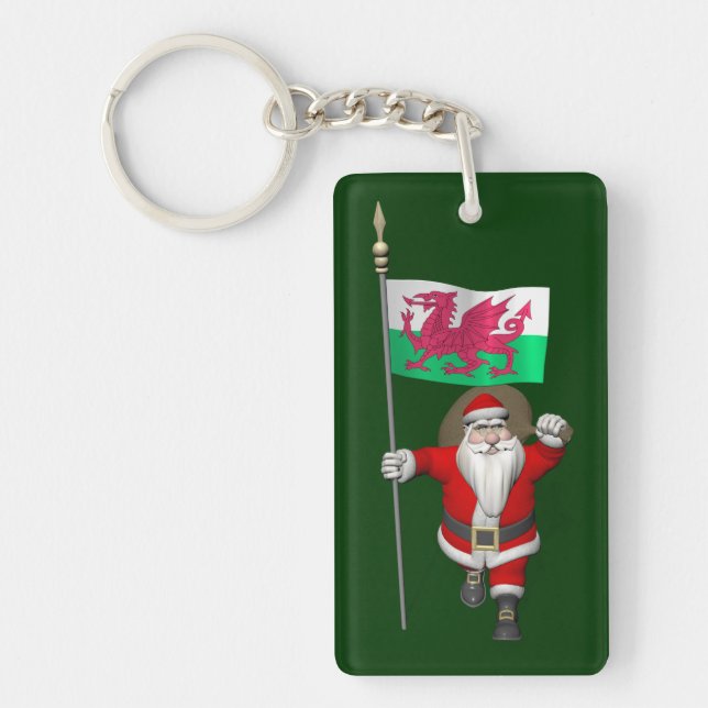 Santa Claus With Ensign Of Wales Key Ring (Front)