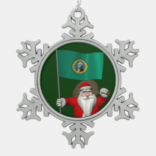 Santa Claus With Ensign Of Washington Snowflake Pewter Christmas Ornament