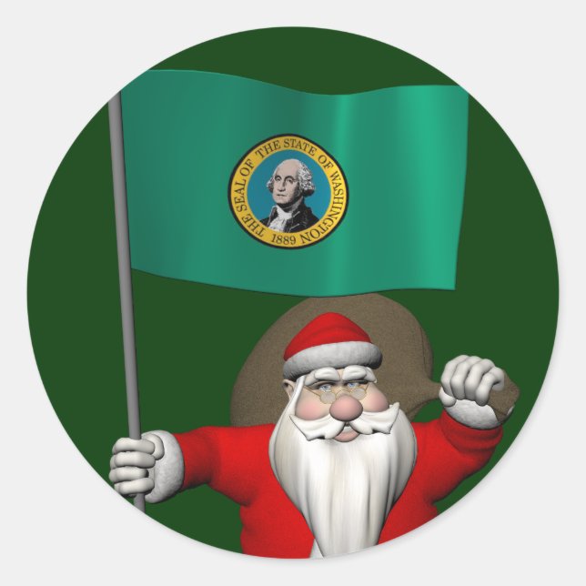 Santa Claus With Ensign Of  Washington Sticker (Front)