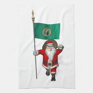 Santa Claus With Ensign Of Washington Tea Towel