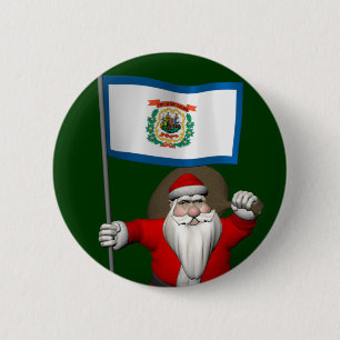 Santa Claus With Ensign Of West Virginia 6 Cm Round Badge