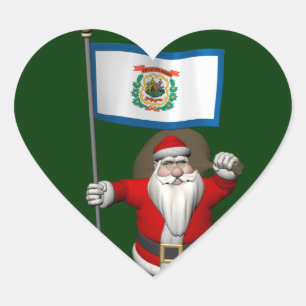 Santa Claus With Ensign Of West Virginia Heart Sticker
