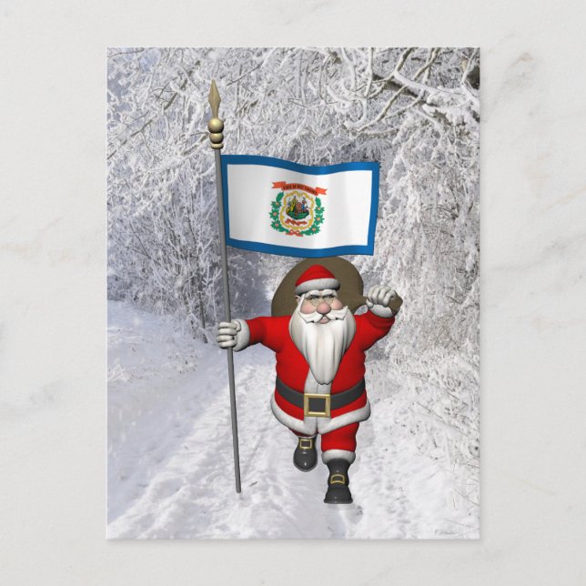 Santa Claus With Ensign Of West Virginia Holiday Postcard (Front)