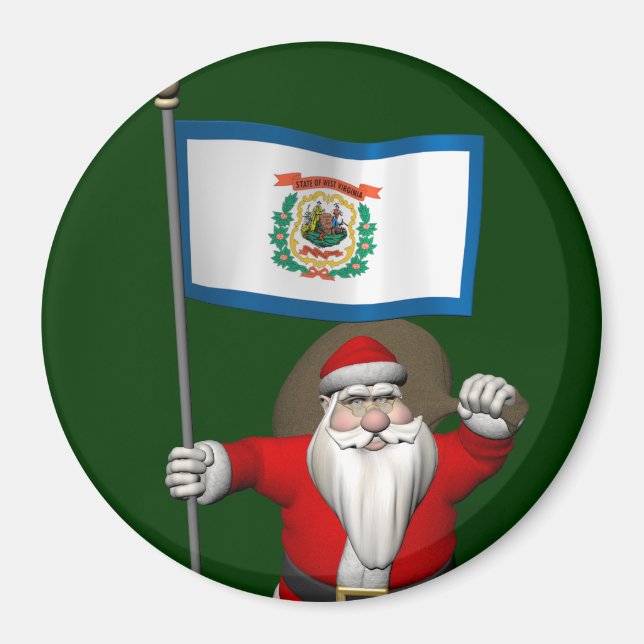 Santa Claus With Ensign Of West Virginia Magnet (Front)