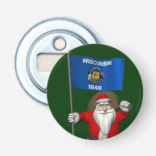 Santa Claus With Ensign Of Wisconsin Bottle Opener