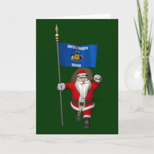 Santa Claus With Ensign Of Wisconsin Holiday Card