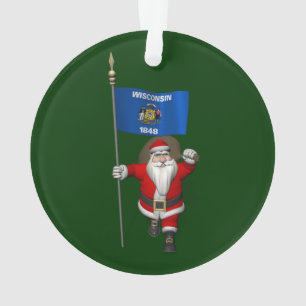 Santa Claus With Ensign Of Wisconsin Ornament
