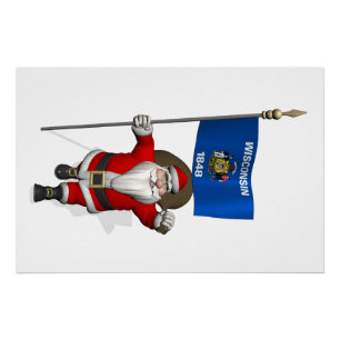 Santa Claus With Ensign Of Wisconsin Poster
