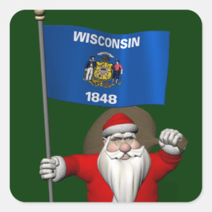 Santa Claus With Ensign Of Wisconsin Sticker