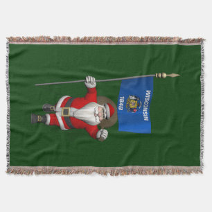 Santa Claus With Ensign Of Wisconsin Throw Blanket