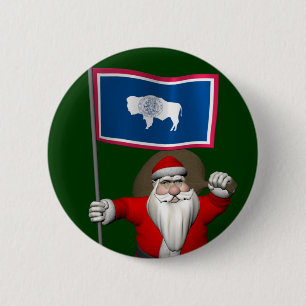 Santa Claus With Ensign Of Wyoming 6 Cm Round Badge