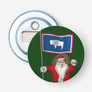 Santa Claus With Ensign Of Wyoming Bottle Opener
