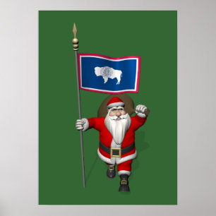 Santa Claus With Ensign Of Wyoming Poster