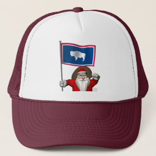 Santa Claus With Ensign Of Wyoming Trucker Hat