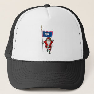 Santa Claus With Ensign Of Wyoming Trucker Hat