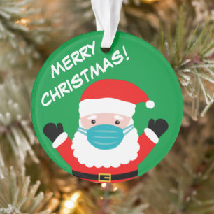 Santa Claus with face mask custom Christmas photo Ornament