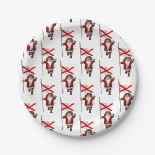 Santa Claus With Flag Of Alabama Paper Plate