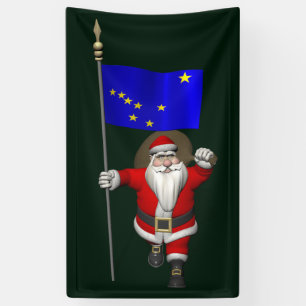 Santa Claus With Flag Of Alaska Banner