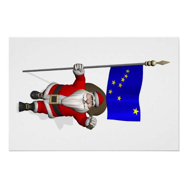 Santa Claus With Flag Of Alaska Poster (Front)