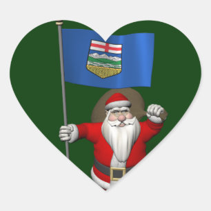 Santa Claus With Flag Of Alberta CDN Heart Sticker