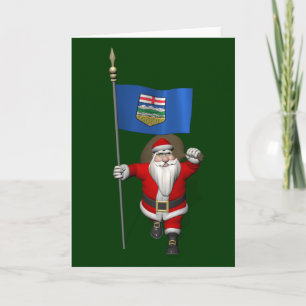 Santa Claus With Flag Of Alberta CDN Holiday Card