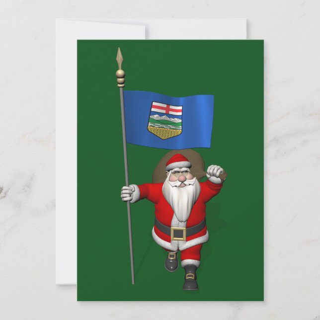 Santa Claus With Flag Of Alberta CDN Holiday Card (Front)
