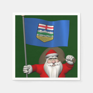 Santa Claus With Flag Of Alberta CDN Napkin