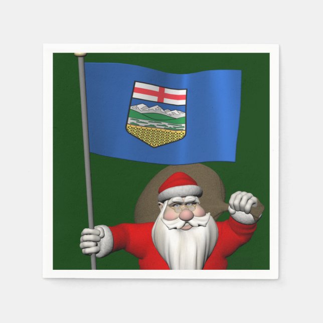 Santa Claus With Flag Of Alberta CDN Napkin (Front)