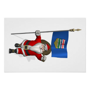 Santa Claus With Flag Of Alberta CDN Poster