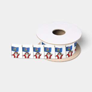 Santa Claus With Flag Of Alberta CDN Satin Ribbon