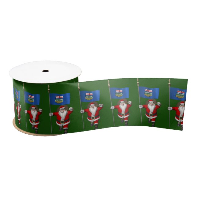 Santa Claus With Flag Of Alberta CDN Satin Ribbon (Spool)
