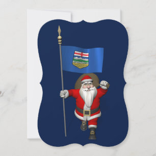 Santa Claus With Flag Of Alberta Holiday Card