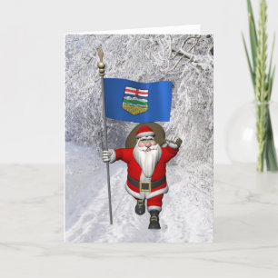 Santa Claus With Flag Of Alberta Holiday Card