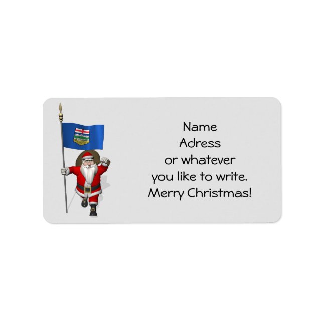 Santa Claus With Flag Of Alberta Label (Front)