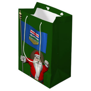 Santa Claus With Flag Of Alberta Medium Gift Bag