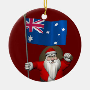 Santa Claus With Flag Of Australia Ceramic Ornament