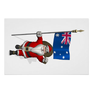 Santa Claus With Flag Of Australia Poster
