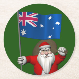 Santa Claus With Flag Of Australia Round Paper Coaster