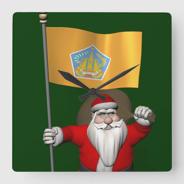 Santa Claus With Flag Of Bali Square Wall Clock (Front)